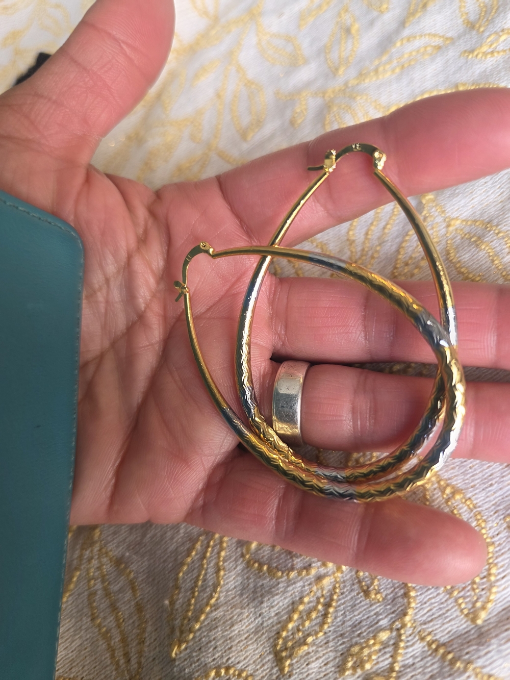 Trio-Tone Teardrop Hoop Earrings - Gold, 14k  Silver, and Rose